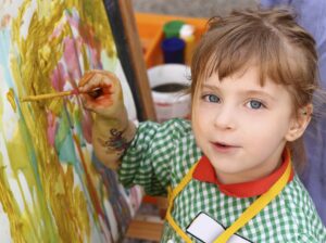 Artist,School,Little,Girl,Painting,Brush,Watercolors,Portrait